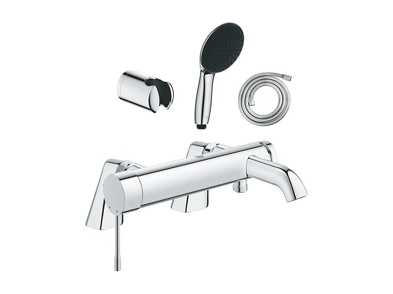 Pack mitigeur bain douche mécanique GROHE Essence + douchette ronde  2 jets + flexible + support