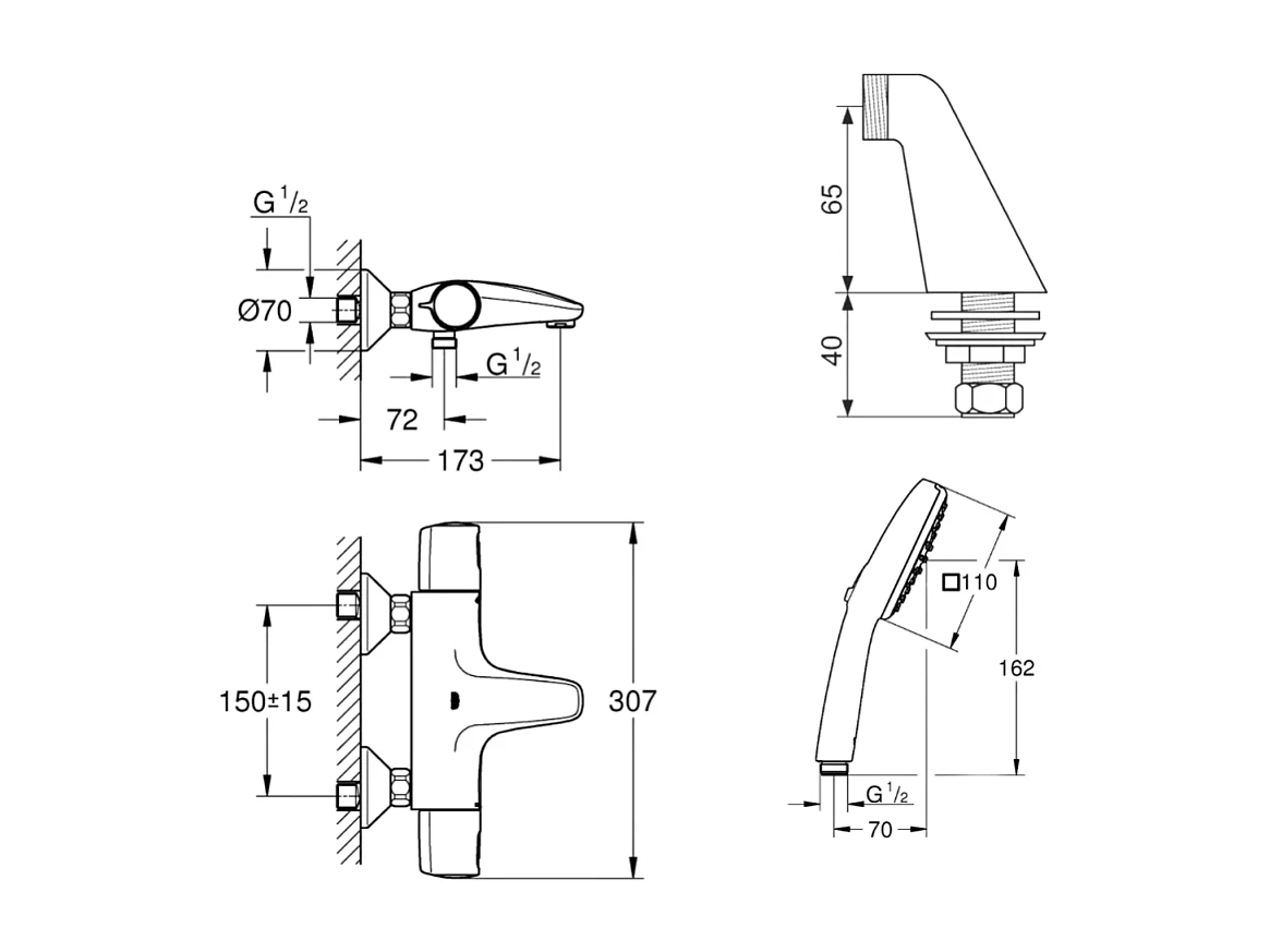 Pack mitigeur bain douche thermostatique GROHE Precision Trend + douchette ronde 2 jets + flexible