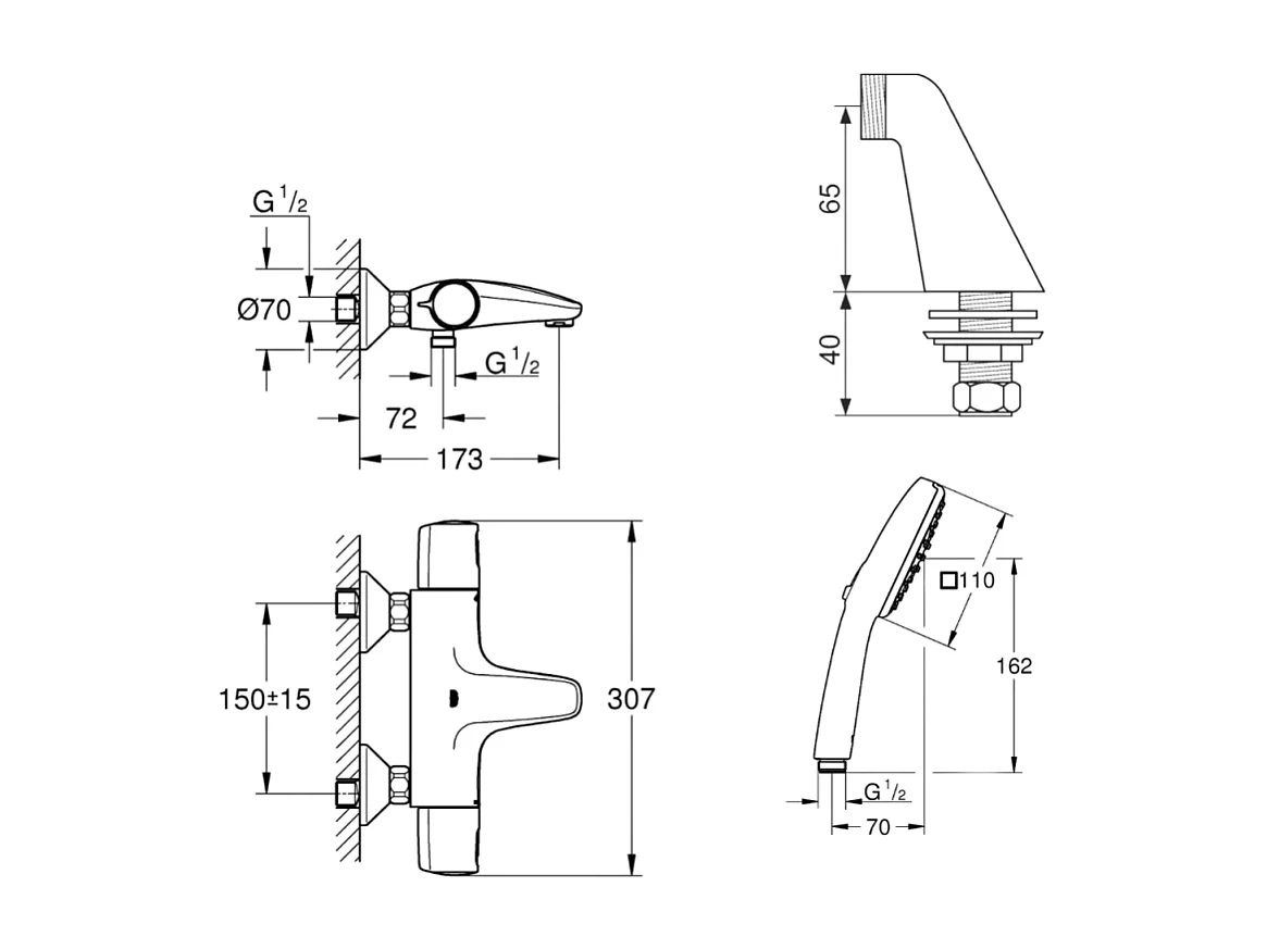 Pack mitigeur bain douche thermostatique GROHE Precision Trend + douchette ronde 2 jets + flexible