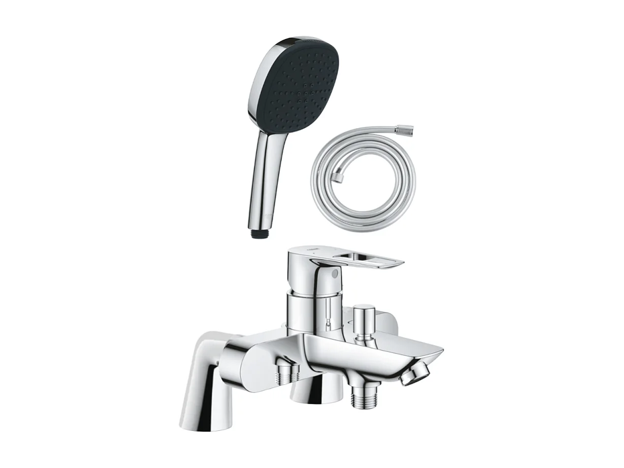 Pack mitigeur bain douche mécanique GROHE Start Loop + douchette carré  2 jets + flexible