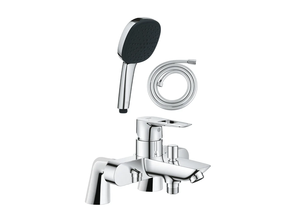 Pack mitigeur bain douche mécanique GROHE Start Loop + douchette carré  2 jets + flexible