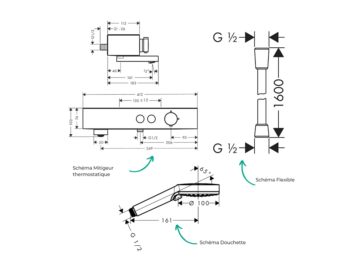 Pack mitigeur bain douche thermostatique HANSGROHE ShowerTablet Select + Flexible Isiflex + Pommeau de douche Vernis Blend Chromé