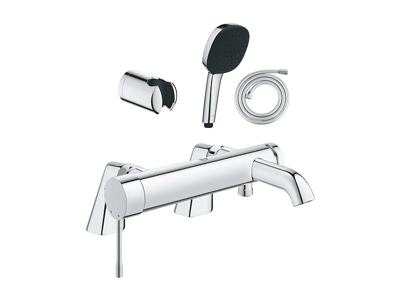 Pack mitigeur bain douche mécanique GROHE Essence + douchette carré  2 jets + flexible + support