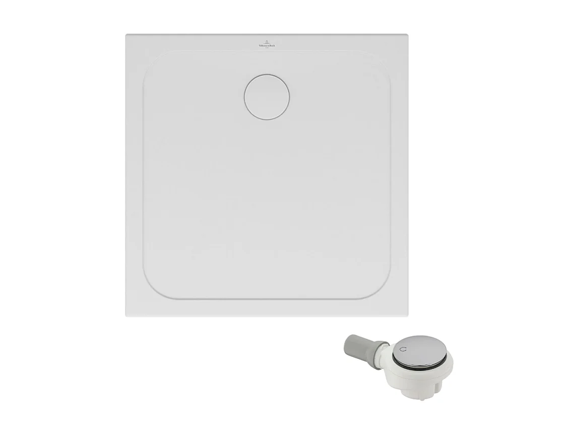 Receveur de douche antidérapant 90 x 90 VILLEROY ET BOCH Lifetime Plus céramique blanc + Bonde chromé brossé