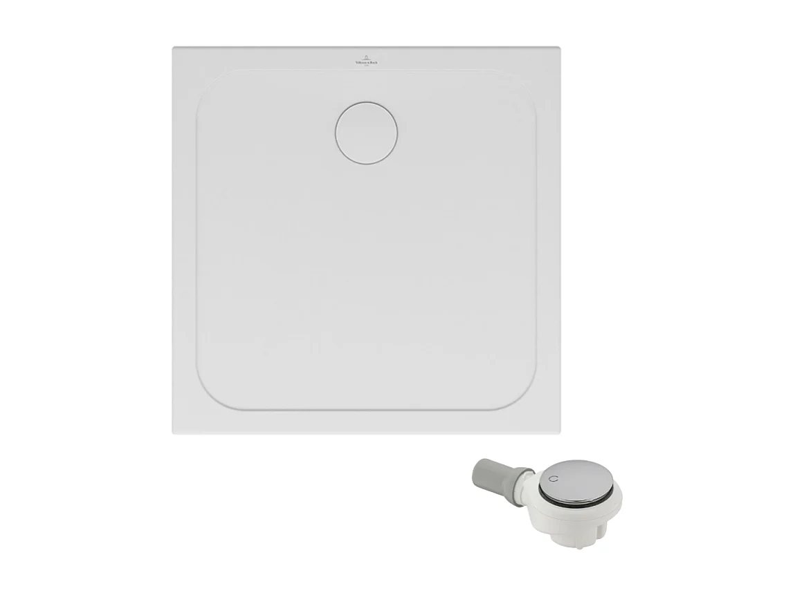 Receveur de douche antidérapant 90 x 90 VILLEROY ET BOCH Lifetime Plus céramique blanc + Bonde chromé brossé