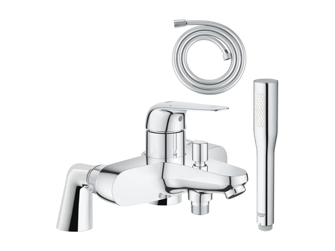 Pack mitigeur mécanique GROHE Swift avec colonnettes + Douchette 1 jet Vitalio Get Stick + Flexible 1750 mm et support