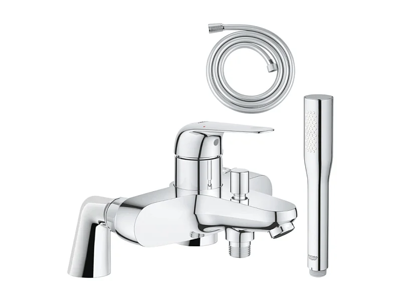 Pack mitigeur mécanique GROHE Swift avec colonnettes + Douchette 1 jet Vitalio Get Stick + Flexible 1750 mm et support