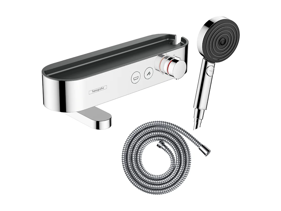 Pack mitigeur bain douche thermostatique HANSGROHE ShowerTablet Select + Flexible Metaflex + Pommeau de douche Pulsify Select 3 jets Chromé