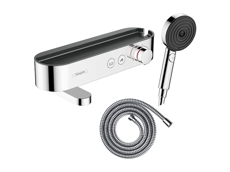 Pack mitigeur bain douche thermostatique HANSGROHE ShowerTablet Select + Flexible Metaflex + Pommeau de douche Pulsify Select 3 jets Chromé