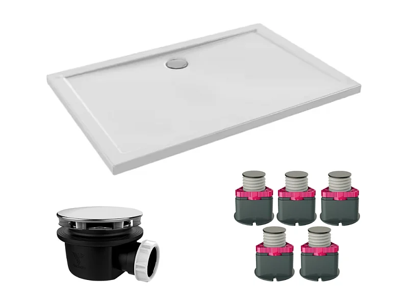 Receveur de douche 120 x 80 JACOB DELAFON Gaspard extra-plat céramique + Kit de réhausse (5 pieds) + Bonde