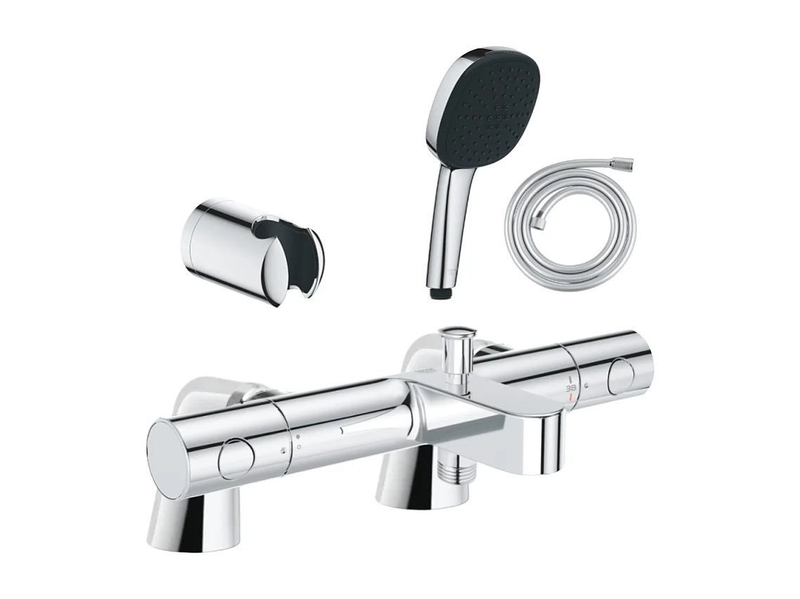 Pack mitigeur bain douche thermostatique GROHE Grohtherm 800 cosmopolitan + douchette carré  2 jets + flexible + support