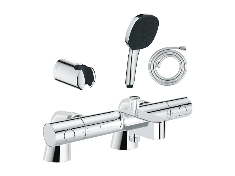 Pack mitigeur bain douche thermostatique GROHE Grohtherm 800 cosmopolitan + douchette carré  2 jets + flexible + support
