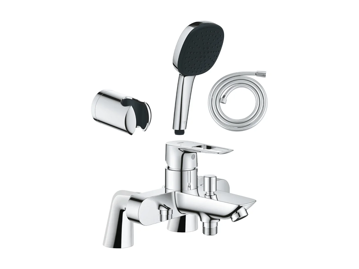 Pack mitigeur bain douche mécanique GROHE Start Loop + douchette carré  2 jets + flexible + support