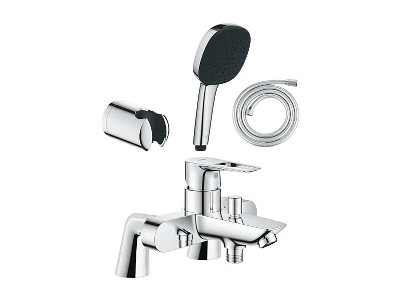 Pack mitigeur bain douche mécanique GROHE Start Loop + douchette carré  2 jets + flexible + support