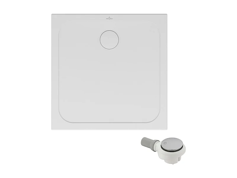 Receveur de douche antidérapant 80 x 80 VILLEROY ET BOCH Lifetime Plus Cerasoft céramique blanc + Bonde chromé brossé