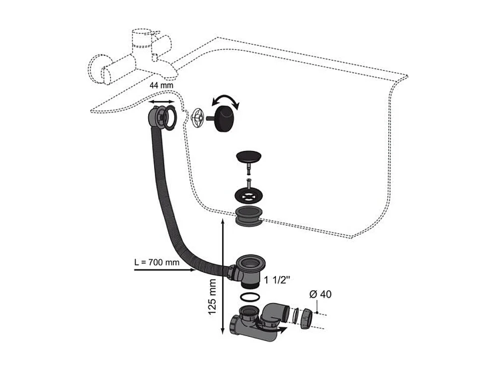 Vidage de baignoire à câble WIRQUIN noir