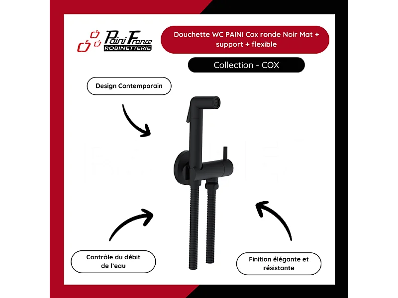 Douchette WC PAINI Cox ronde Noir Mat + support + flexible