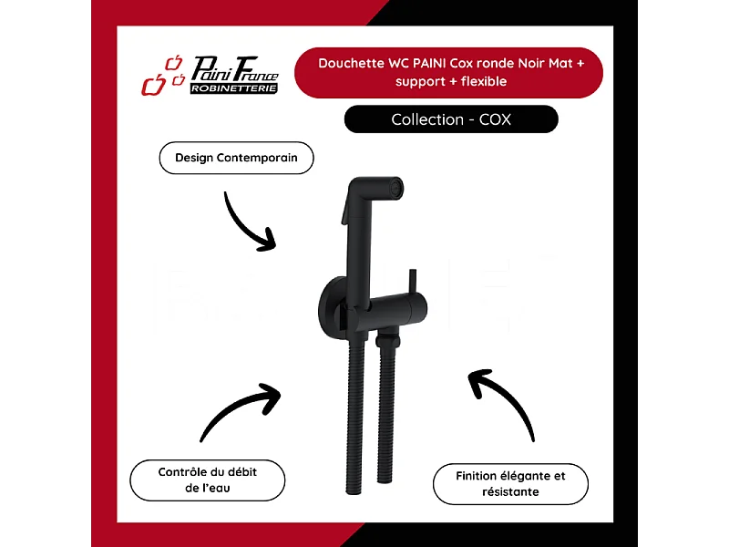 Douchette WC PAINI Cox ronde Noir Mat + support + flexible