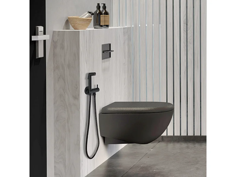 Douchette WC PAINI Cox ronde + Support + Flexible inox brossé noir mat