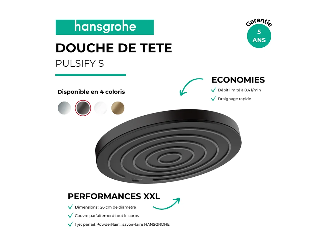 Douche de tête HANSGROHE Pulsify 260 EcoSmart Noir mat