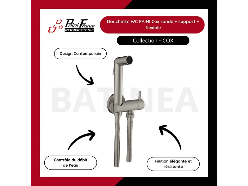Douchette WC PAINI Cox ronde Gris Acier + support + flexible
