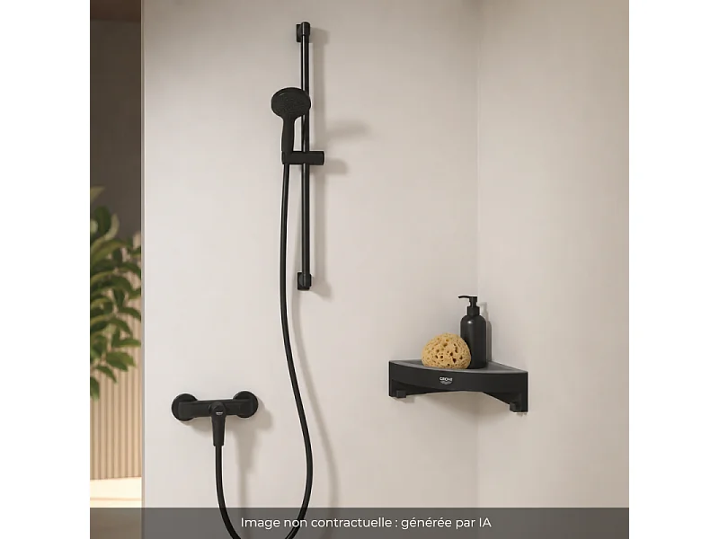 Mitigeur douche mécanique GROHE start Black + Ensemble de douche 2 jets avec barre Noir + Tablette d'angle