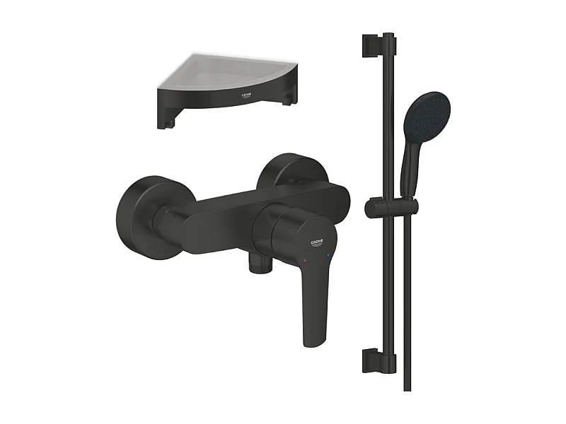 Mitigeur douche mécanique GROHE start Black + Ensemble de douche 2 jets avec barre Noir + Tablette d'angle