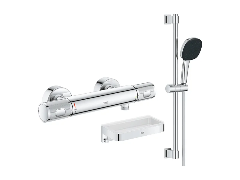 Mitigeur douche thermostatique GROHE Precision Feel + Ensemble de douche 2 jets avec barre + Panier douche
