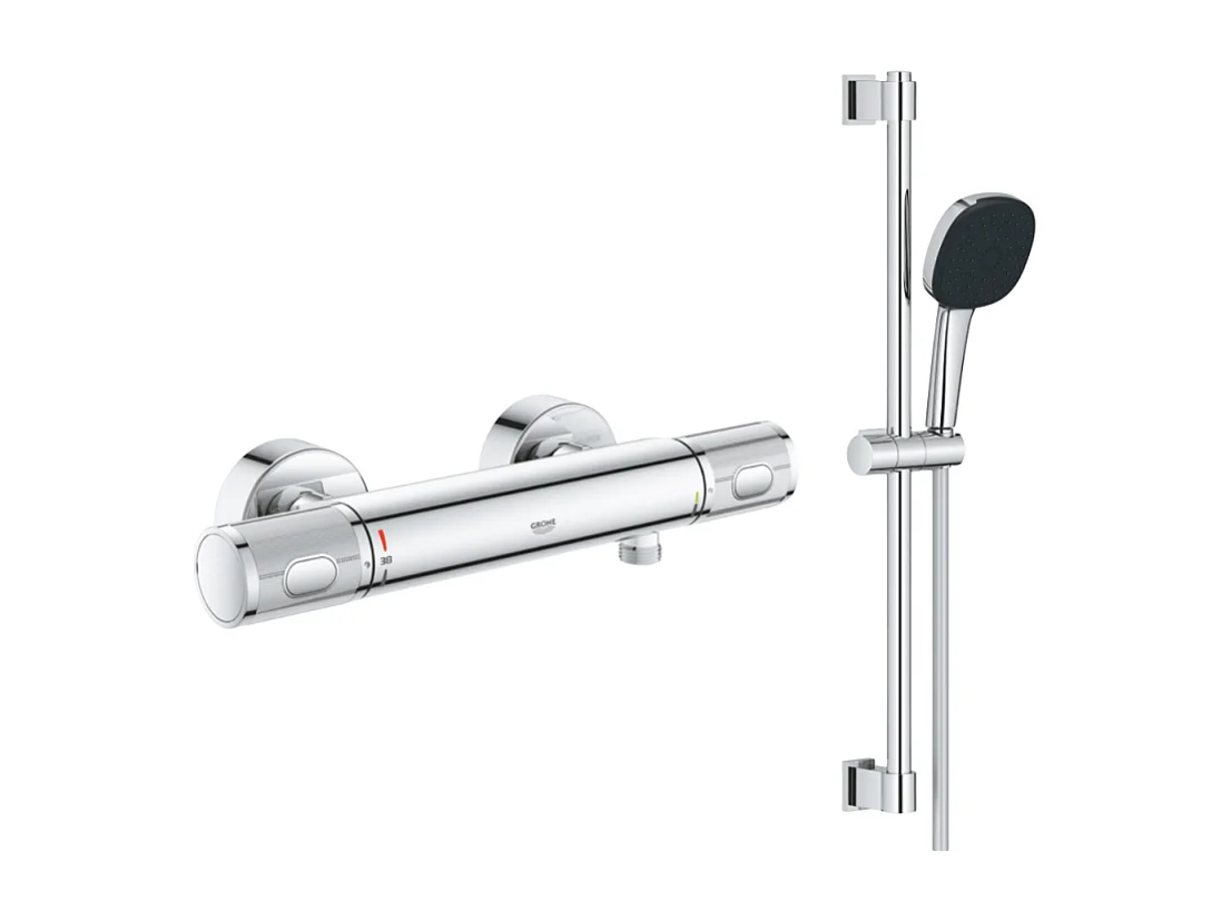 Mitigeur douche thermostique  GROHE Precision Feel + Ensemble de douche 2 jets avec barre Chromé