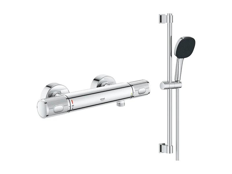 Mitigeur douche thermostique  GROHE Precision Feel + Ensemble de douche 2 jets avec barre Chromé