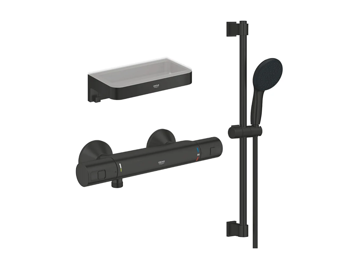 Mitigeur douche thermostatique GROHE Precision Start + Ensemblede douche avec barre 2 jets + Panier douche