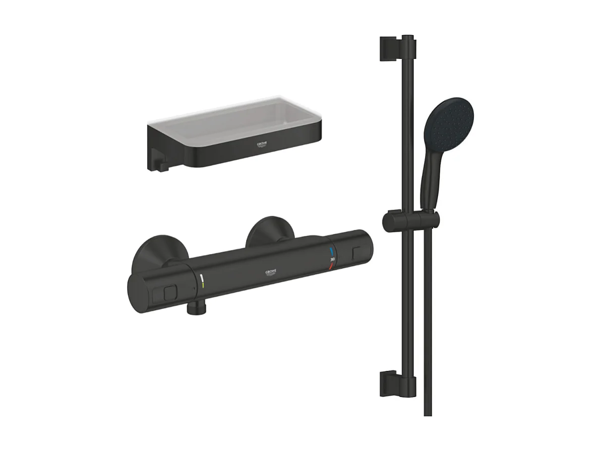 Mitigeur douche thermostatique GROHE Precision Start + Ensemblede douche avec barre 2 jets + Panier douche