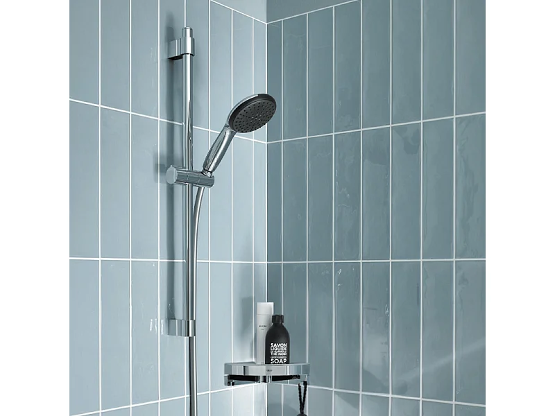 Mitigeur douche thermostatique GROHE Precision Feel + Ensemble de douche Start 2 jets avec barre + Tablette d'angle