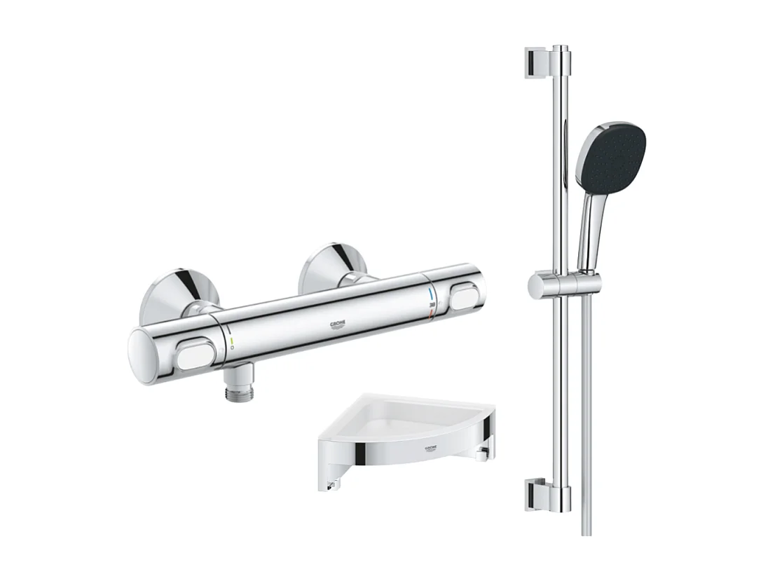 Mitigeur douche thermostatique GROHE Precision Flow + Ensemble de dche 2 jets et barre +Tablette angle
