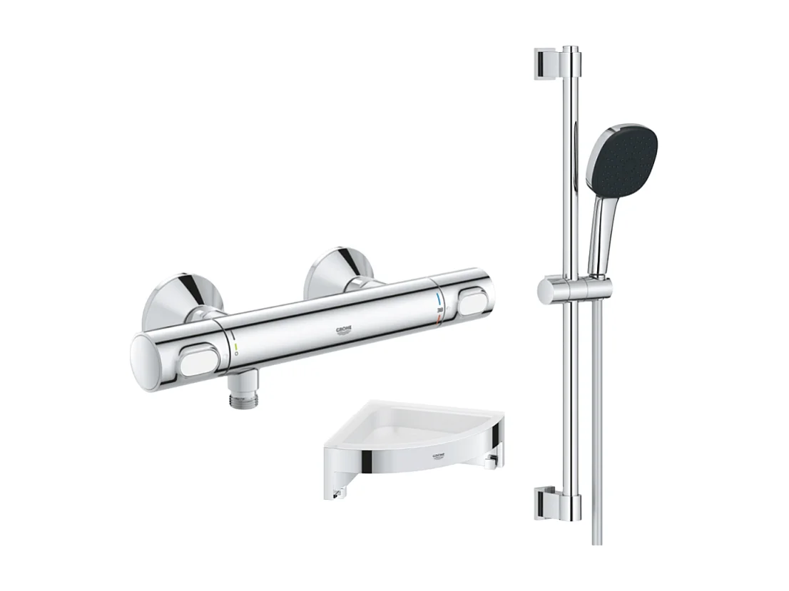 Mitigeur douche thermostatique GROHE Precision Flow + Ensemble de dche 2 jets et barre +Tablette angle