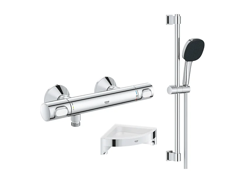 Mitigeur douche thermostatique GROHE Precision Flow + Ensemble de dche 2 jets et barre +Tablette angle