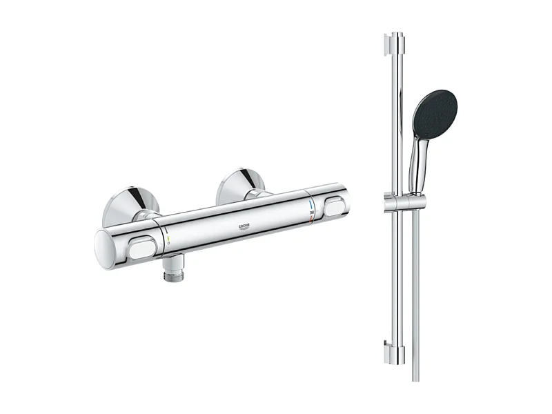 Mitigeur douche thermostatique GROHE GROHE Precision Flow + Ensemble de douche 2 jets avec barre Chromé