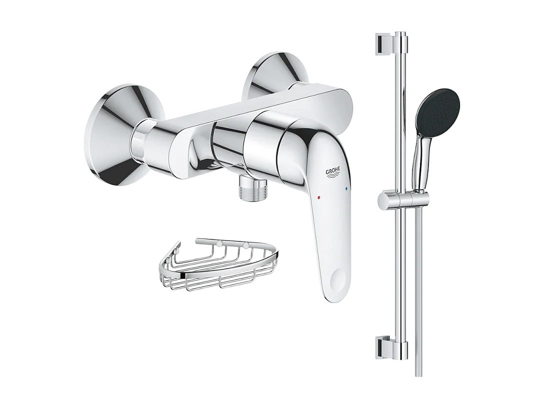 Mitigeur douche mécanique GROHE Swift 2023 + Ensemble de douche 2 jets avec barre + Panier porte-savon