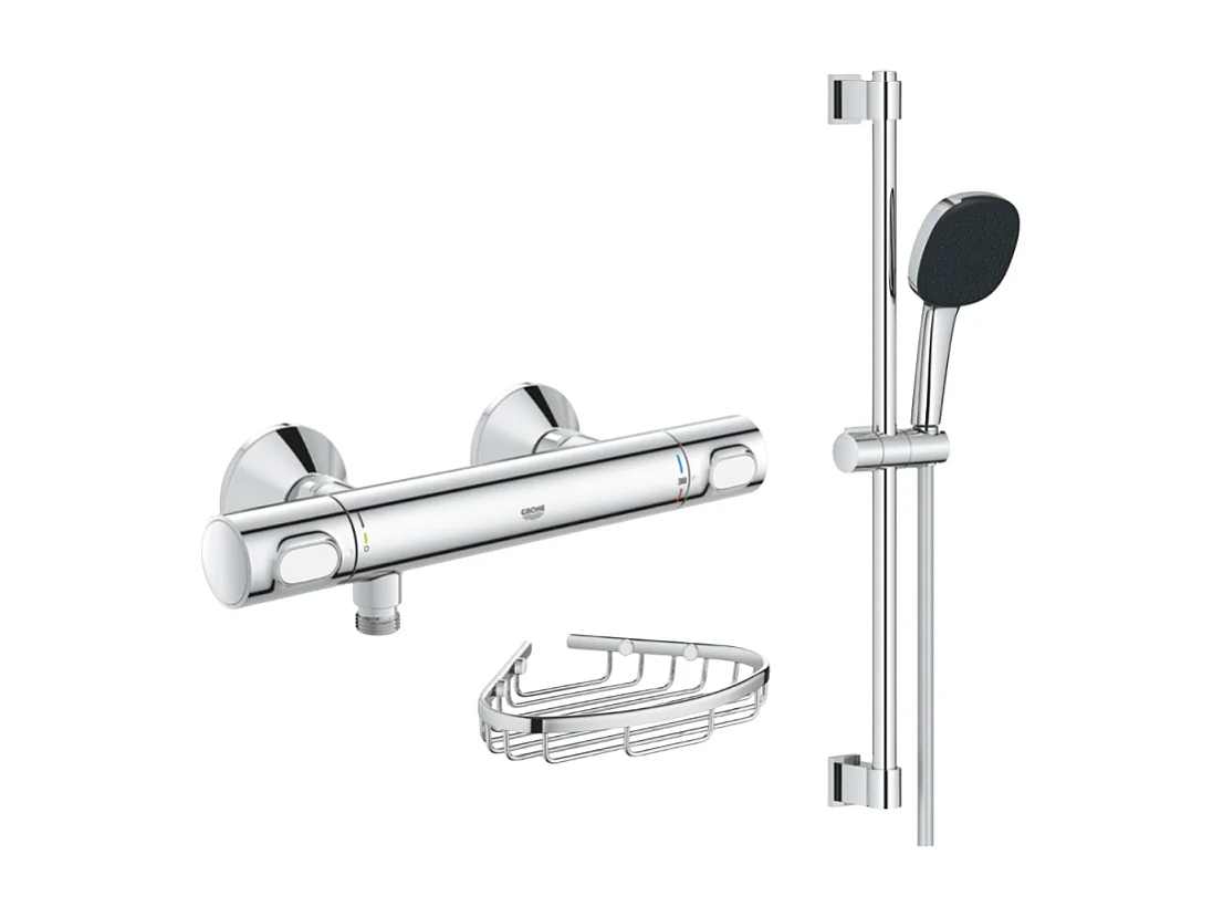 Mitigeur douche thermostatique GROHE Precision Flow + Ensemble de douche 2 jets avec barre +Porte-savon