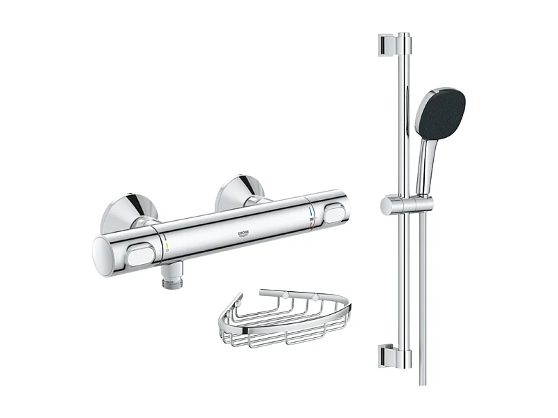 Mitigeur douche thermostatique GROHE Precision Flow + Ensemble de douche 2 jets avec barre +Porte-savon