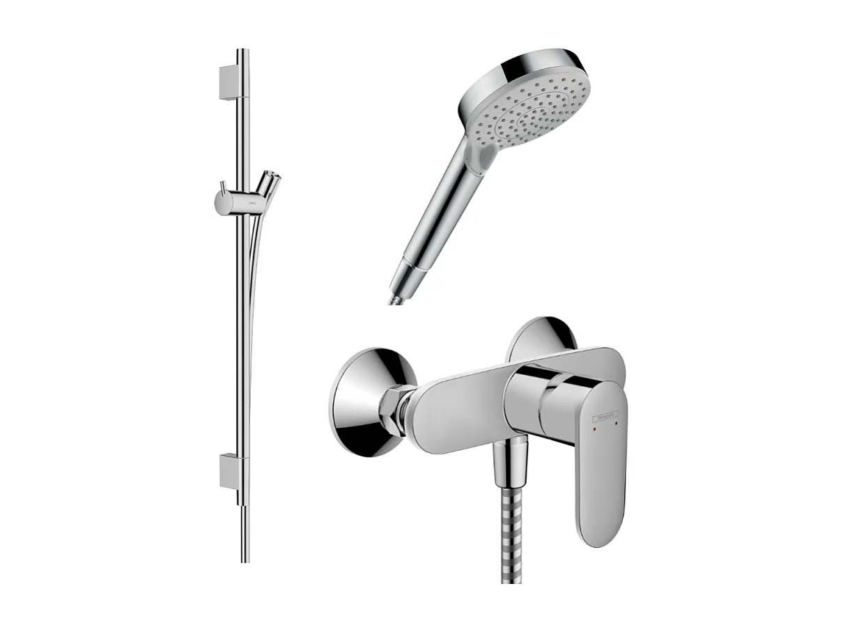 Pack mitigeur douche mécanique HANSGROHE Vernis Blend + Barre Unica S Puro + flexible + Pommeau 2 jets Vernis Blend