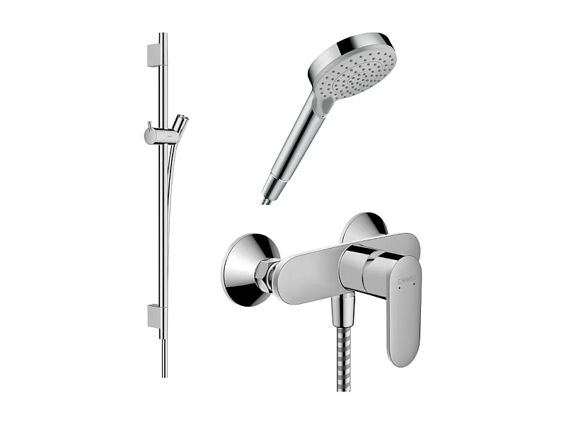 Pack mitigeur douche mécanique HANSGROHE Vernis Blend + Barre Unica S Puro + flexible + Pommeau 2 jets Vernis Blend