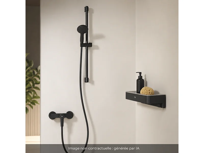Mitigeur douche mécanique GROHE start Black + Ensemble de douche 2 jets avec barre Noir + Panier douche