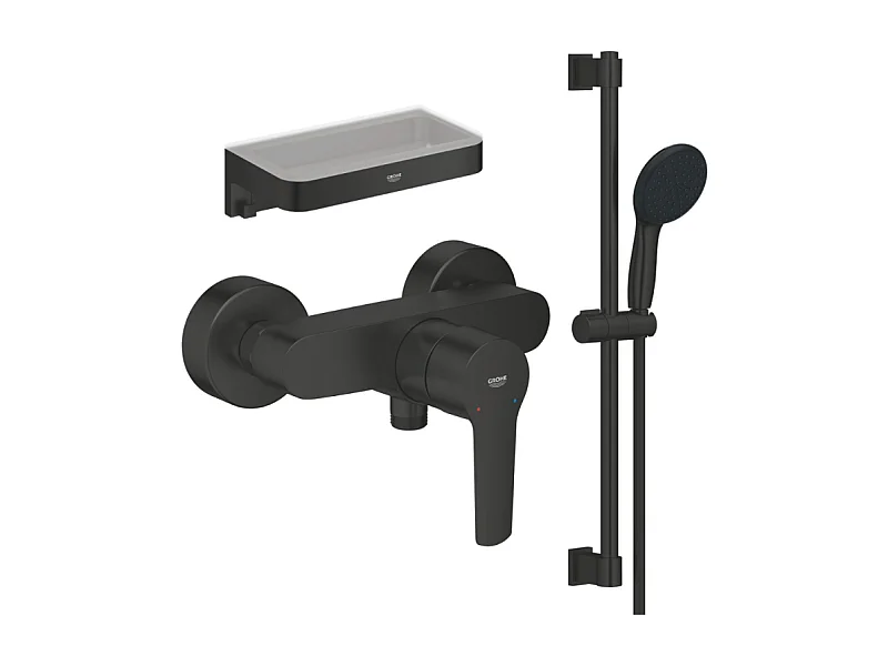Mitigeur douche mécanique GROHE start Black + Ensemble de douche 2 jets avec barre Noir + Panier douche