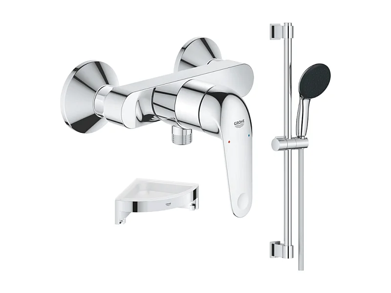 Mitigeur douche mécanique GROHE Swift 2023 + Ensemble de douche 2 jets avec barre + Tablette de douche d'angle