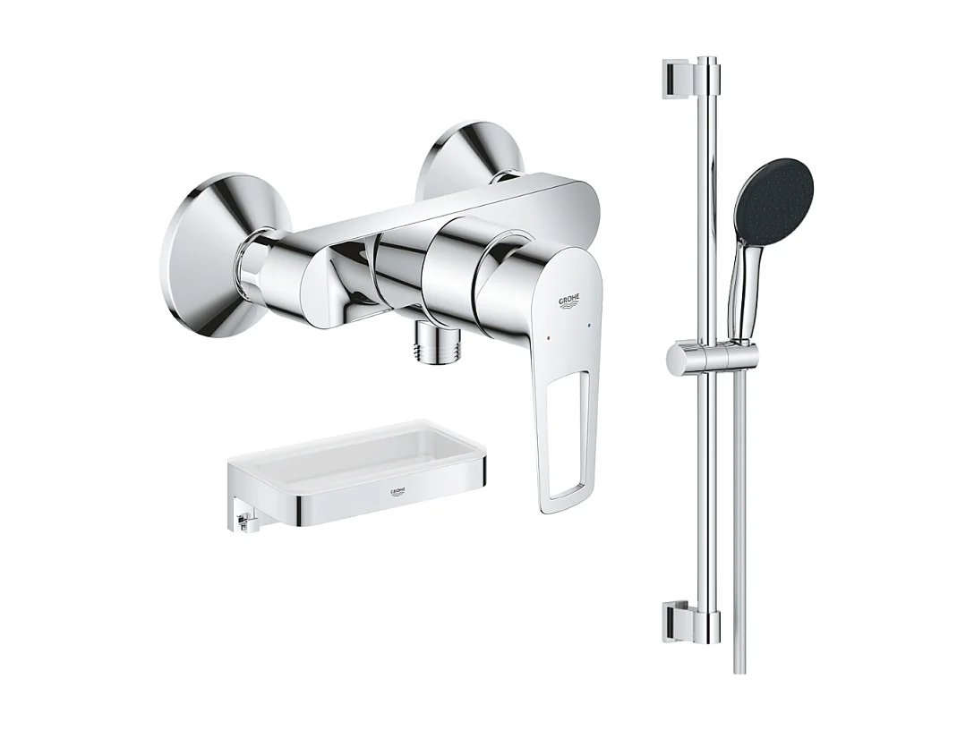 Pack mitigeur douche mécanique GROHE StartLoop + Ensemble de douche Start 2 jets avec barre + Panier douche