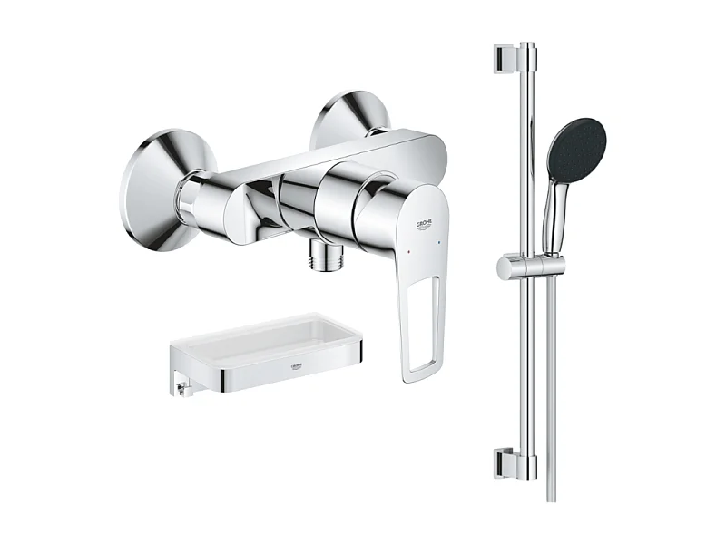 Pack mitigeur douche mécanique GROHE StartLoop + Ensemble de douche Start 2 jets avec barre + Panier douche