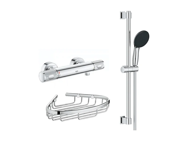 Mitigeur douche thermostatique GROHE Precision Feel + Ensemble de douche Start 2 jets avec barre + Panier porte-savon