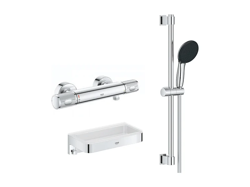 Mitigeur douche thermostatique GROHE Precision Feel + Ensemble de douche Start 2 jets avec barre + Panier douche