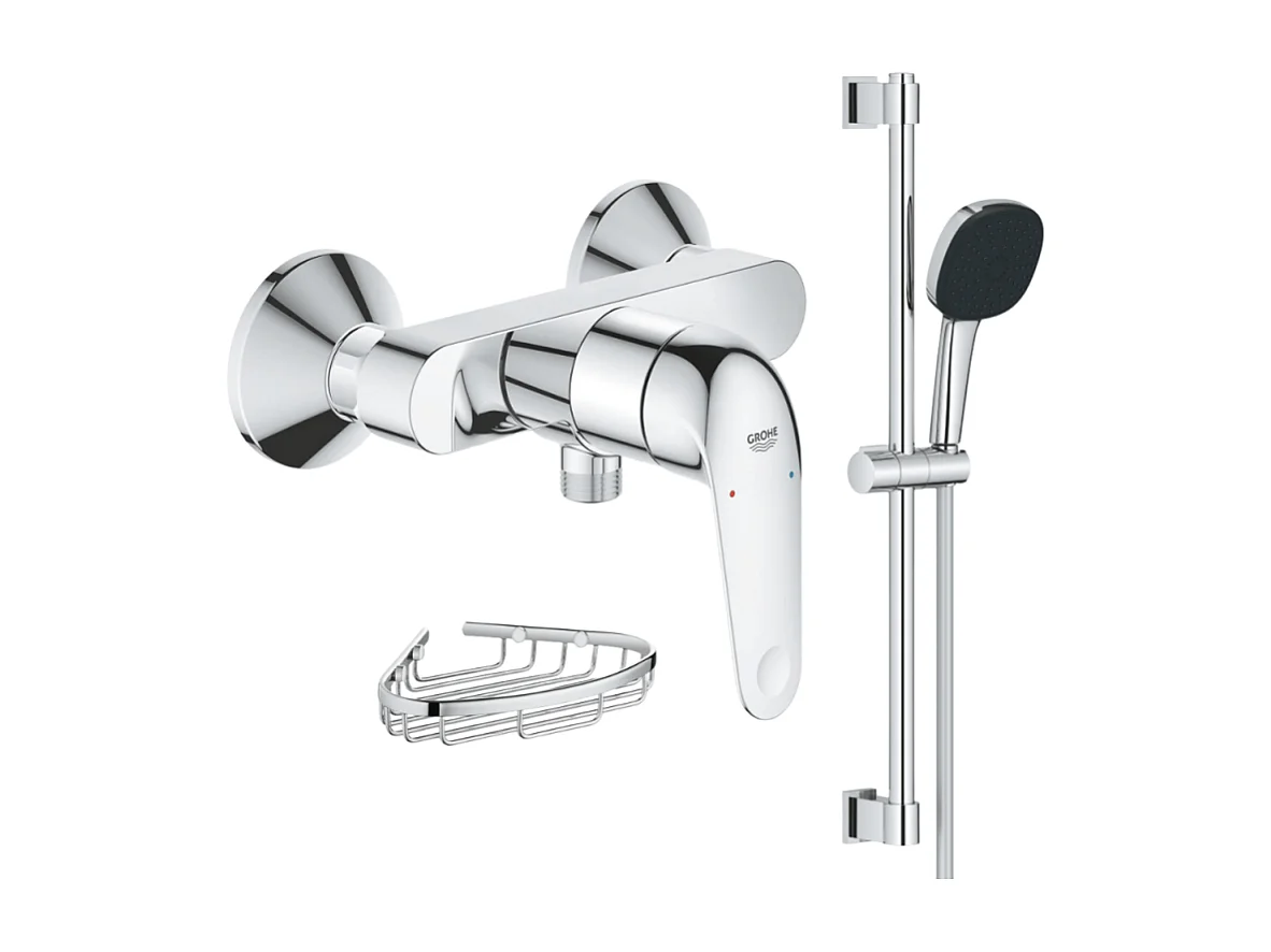 Pack douche mécanique Swift 2023 avec ensemble de douhe Vitalio Comfort 110 et panier porte-savon